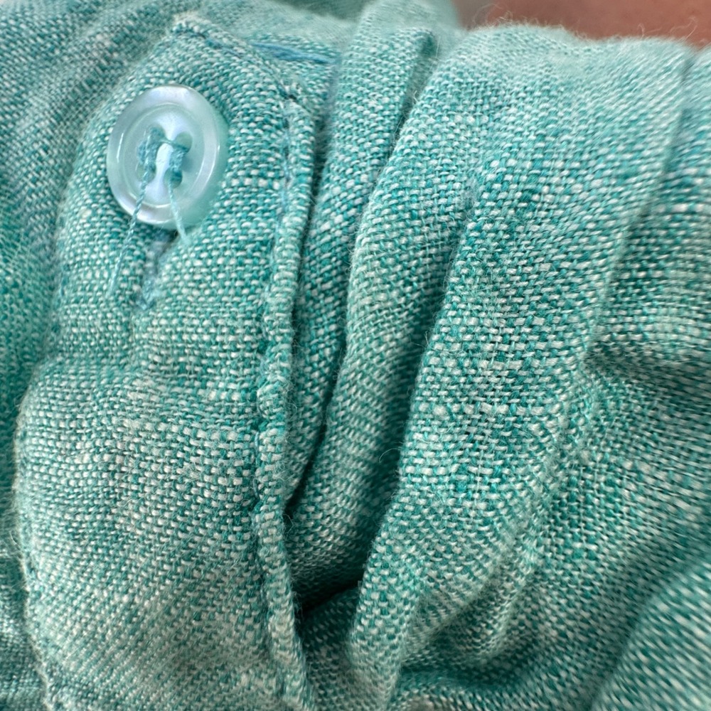Regent Street Button Up Shirt Mens 2X Teal 100% Linen Band Collar Coastal beach - Picture 4 of 11